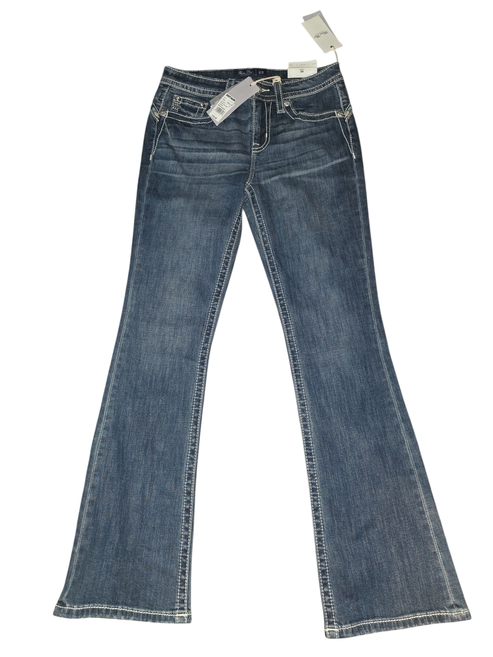 Miss Me Dark Blue Flared Jeans with Contrast Stitching